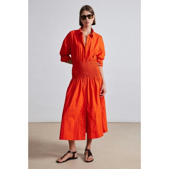 NWT APIECE APART Sophia Smocked Shirt Dress L Flambe Collar Long Sleeve Cotton - Picture 2 of 5